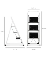 Best Choice Products 3 Step Ladder Folding Lightweight Step Stool for Home w/ Non-Slip Feet, Padded Steps, 330lb White