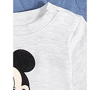 Disney Baby Boys Mickey Mouse Quilted Shirt, Bodysuit & Pants Set