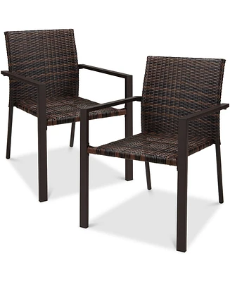 Best Choice Products Set of 2 Wicker Chairs, Stackable Outdoor Dining Furniture w/ Armrests