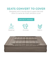 Best Choice Products 47x47-Inch Kids Wooden Outdoor Sandbox w/ 2 Foldable Bench Seats, Sand Protection, Liner