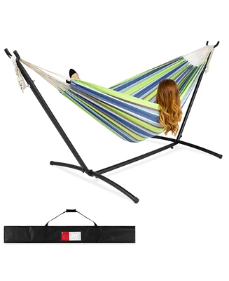 Best Choice Products 2-Person Brazilian-Style Cotton Double Hammock with Stand Set w/ Carrying Bag
