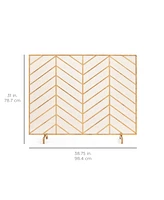 Best Choice Products 38x31in Single Panel Handcrafted Iron Chevron Fireplace Screen w/ Distressed Finish