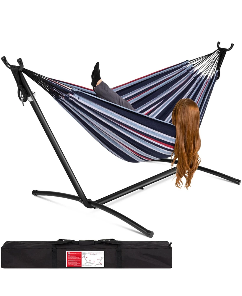 Best Choice Products 2-Person Brazilian-Style Cotton Double Hammock with Stand Set w/ Carrying Bag