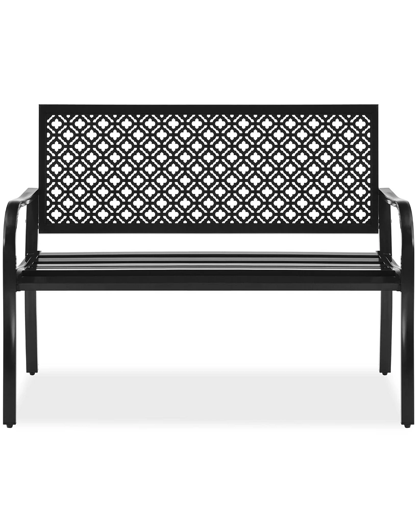 Best Choice Products Indoor Outdoor Steel Garden Bench w/ Geometric Backrest, Foot Levelers