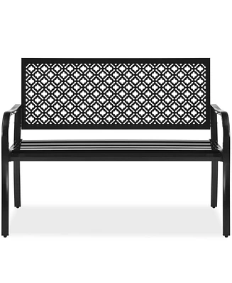 Best Choice Products Indoor Outdoor Steel Garden Bench w/ Geometric Backrest, Foot Levelers