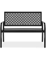 Best Choice Products Indoor Outdoor Steel Garden Bench w/ Geometric Backrest, Foot Levelers