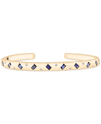 Lab Created Blue Sapphire (1-1/3 ct. t.w.) & Lab Created White Sapphire (1/10 ct. t.w.) Cuff Bangle Bracelet in 14k Gold-Plated Sterling Silver