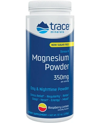 Trace Minerals Stress-x Magnesium Powder Raspberry Lemon Flavor 8.5 oz | Day and Nighttime Powder, Stress Relief, Regularity, Relax, Sleep | Heart, En