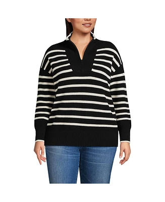 Lands' End Women's Plus Drifter Cotton Quarter Zip Pullover Sweater