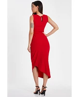 Quiz Women's Scuba Crepe Round Neck Maxi Dress with Corsage Detail