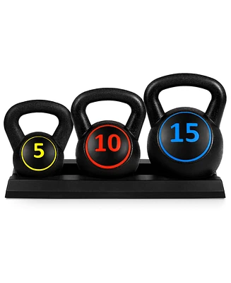 Best Choice Products 3-Piece Kettlebell Set with Storage Rack, Exercise Fitness Concrete Weights 5lb, 10lb, 15lb