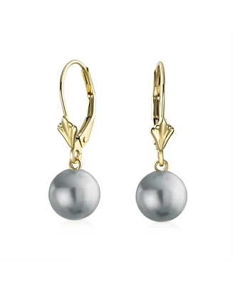 Bling Jewelry Classic Yellow Gold Grey Black White 8MM Round Freshwater Cultured Pearl Drop Ball Dangle Earrings Lever Back Women