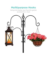 Best Choice Products 91in 4-Hook Bird Feeding Station, Steel Multi-Feeder Stand w/ 2 Feeders, Tray, Bath