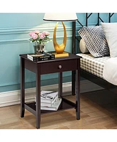 Gymax 2PCS Nightstand Sofa Side End Table Bedroom Living Room w/ Shelf Drawer
