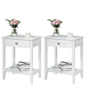 Gymax 2PCS Nightstand Sofa Side End Table Bedroom Living Room w/ Shelf Drawer
