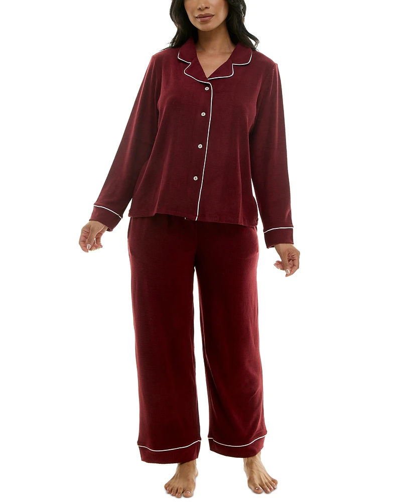 Roudelain Women's Printed Waffle-Knit Pajama Set