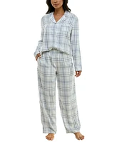 Roudelain Women's Notched-Collar Flannel Pajama Set