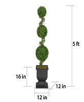 Puleo 60" Topiary Triple Ball Boxwood Artificial Tree