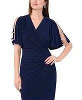 Msk Women's V-Neck Ladder-Trim Short-Sleeve Maxi Dress