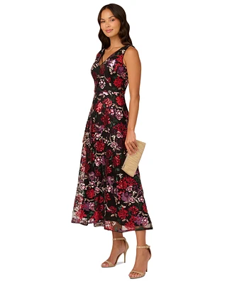 Adrianna Papell Women's Floral Sequin Fit & Flare Dress