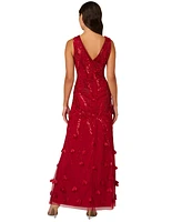 Adrianna Papell Women's V-Neck Beaded Petal-Trim Gown