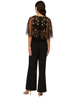 Adrianna Papell Women's Beaded Cape Crepe Jumpsuit