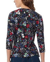 Jones New York Petite Printed 3/4-Sleeve Faux-Wrap Top