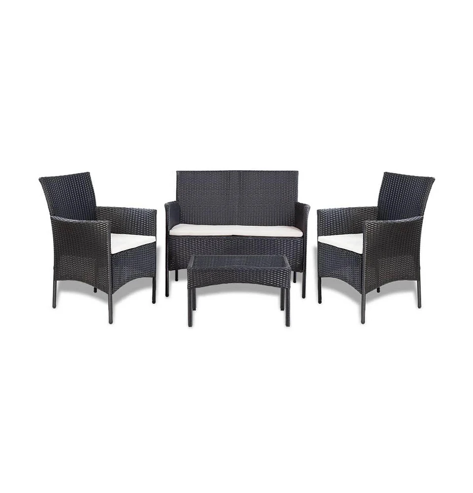 vidaXL 4 Piece Patio lounge Set with Cushions Poly Rattan Black