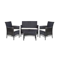 vidaXL 4 Piece Patio lounge Set with Cushions Poly Rattan Black