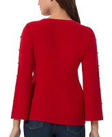 Jones New York Petite Crewneck Slit Sleeve Ribbed Knit Top