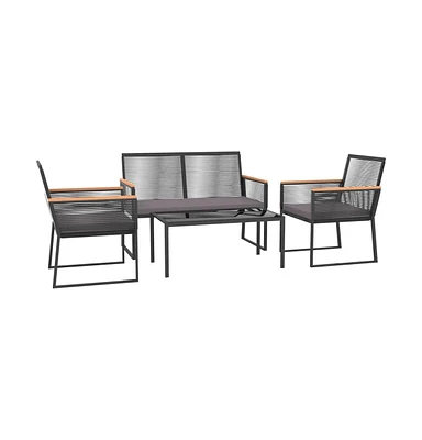 vidaXL 4 Piece Patio Lounge Set with Cushions Black Steel