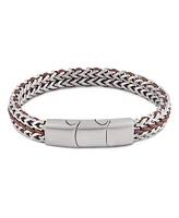 Rhona Sutton Silver Brown Cord with Chain Stainless Steel Bracelet