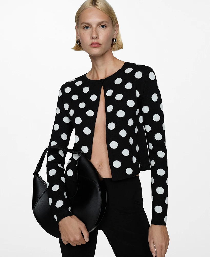 Mango Women's Polka-Dot Knitted Cardigan Sweater