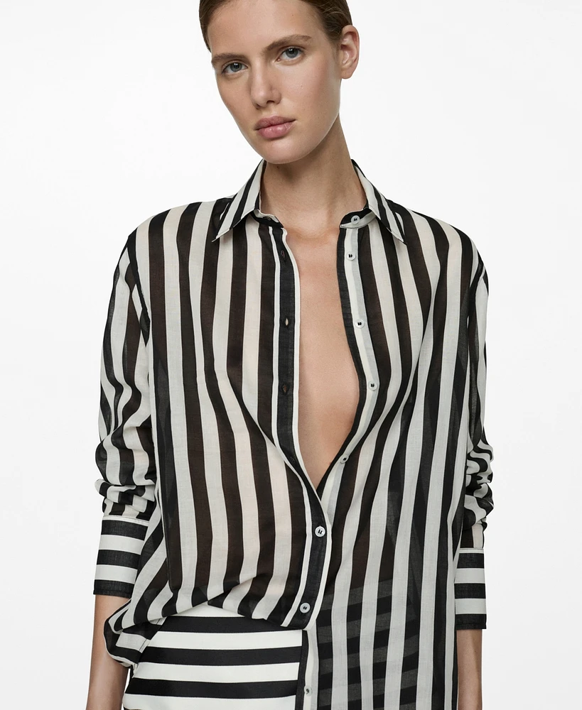 Mango Women's Semi-Transparent Striped Cotton Shirt