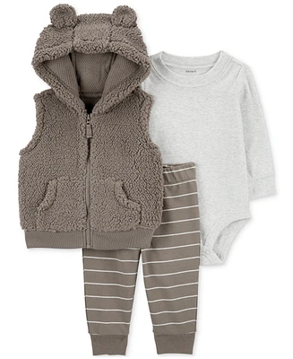 Carter's Baby Boys Faux-Sherpa Little Vest, Bodysuit & Striped Pants, 3-Piece Set