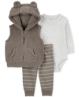 Carter's Baby Boys Faux-Sherpa Little Vest, Bodysuit & Striped Pants, 3-Piece Set