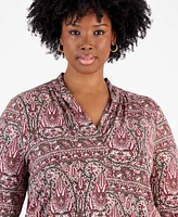 Jm Collection Plus Paisley-Print 3/4-Sleeve V-Neck Top, Created for Macy's