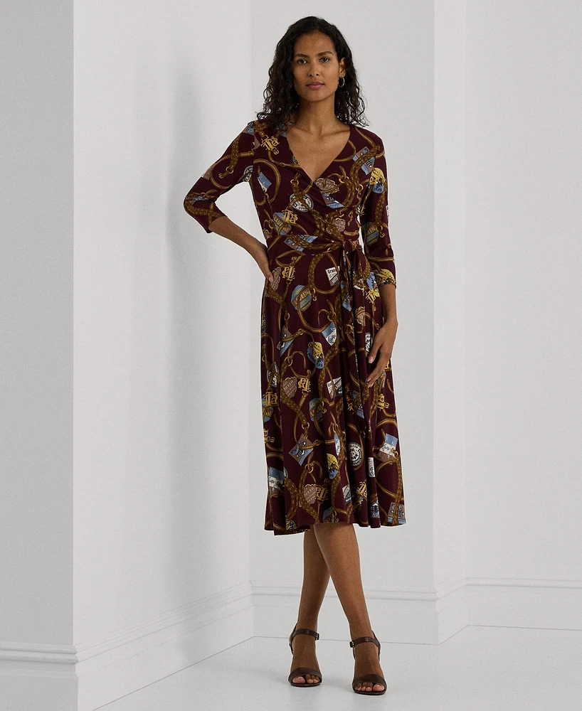 Lauren Ralph Women's Belting-Print Surplice Jersey Dress