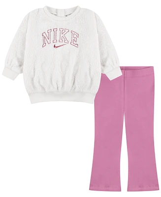 Nike Baby Girls Swoosh Print Crew Sweatshirt and Leggings, 2-Piece Set