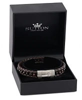 Rhona Sutton Brown Leather with Tigers Eye Beads Stainless Steel Bracelet