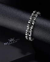 Rhona Sutton Silver Leather Bicycle Chain Stainless Steel Bracelet