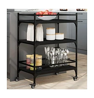 vidaXL Kitchen Trolley Black 25.6"x15.7"x34.1" Engineered Wood