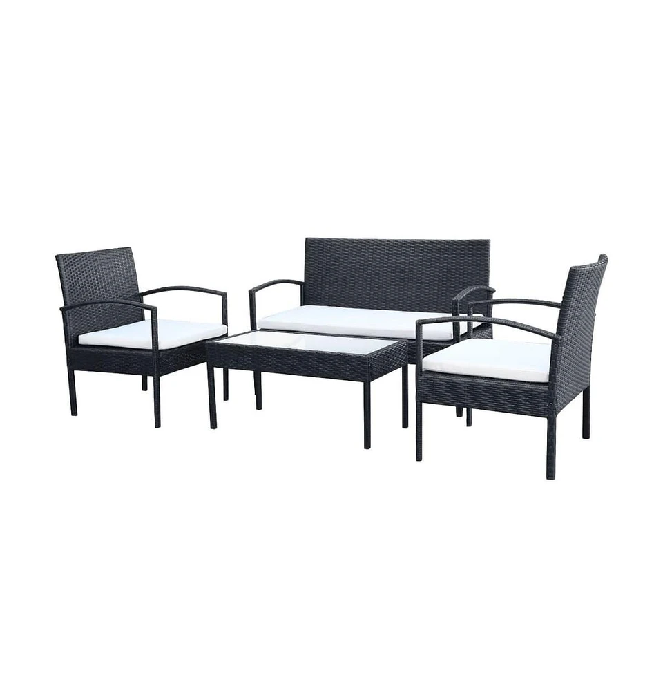 vidaXL 4 Piece Patio Lounge Set with Cushions Poly Rattan Black