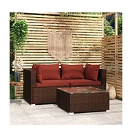 vidaXL Patio Furniture Set 3 Piece with Cushions Brown Poly Rattan