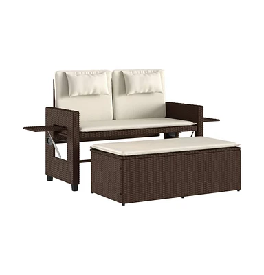 vidaXL Reclining Patio Bench with Cushions Brown Poly Rattan