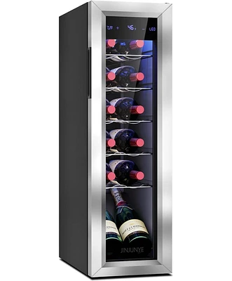 Jinjunye 12 Bottle Compressor Wine Cooler, Stainless Steel Wine Fridge, 41-64°F, Freestanding Wine Cooler Refrigerator with Digital Temperature C