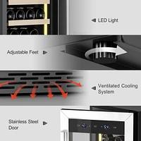 Jinjunye 15Inch Wine Cooler Refrigerator, Dual Zone 33Bottle Wine Fridge Temp Control, Built-in or Freestanding Wine Fridge for Red, White, Champagne,