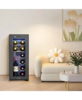 Jinjunye 15Inch Wine Cooler Refrigerator, Dual Zone 33Bottle Wine Fridge Temp Control, Built-in or Freestanding Wine Fridge for Red, White, Champagne,