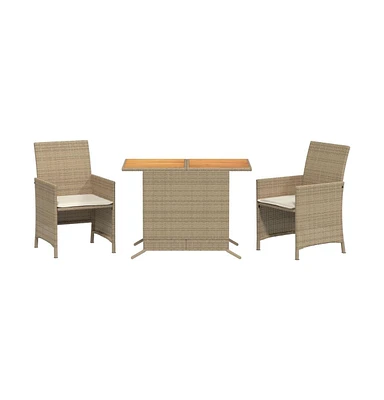 vidaXL 3 Piece Bistro Set with Cushions Beige Poly Rattan