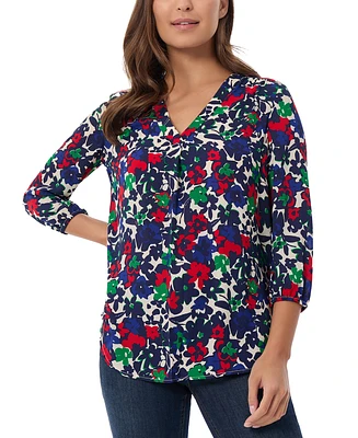 Jones New York Women's Printed V-Neck 3/4-Sleeve Tunic